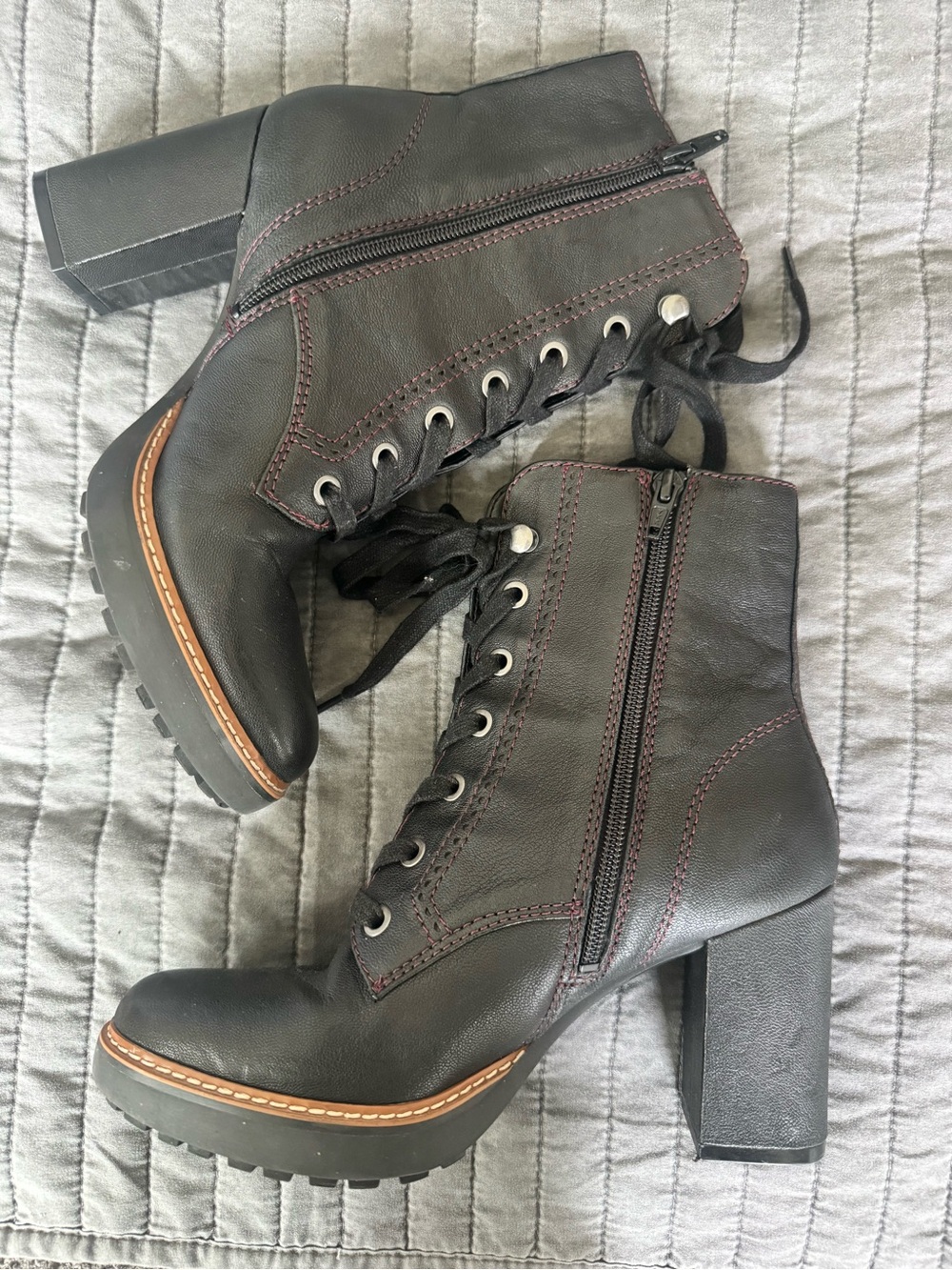 Naturalizer Black Lace Up Combat Ankle Boots Block Heel Size 7.5